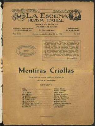 Mentiras criollas : pieza cómica en dos cuadros