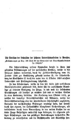Die Revision der Lehrpläne der höheren Unterrichtsanstalten in Preußen