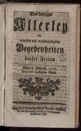 Den 28. Decemb. 1756. Zwey und funfzigstes Stück.