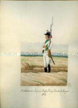 Uniformdarstellung, Musketier des Infanterie-Regiments "Prinz Friedrich August", Sachsen, 1800.