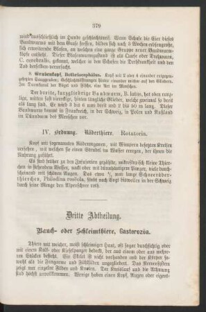 Dritte Abtheilung. Bauch- oder Schleimthiere, Gasterozoa.