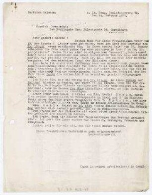 Brief aus Den Haag an Nordisk Pressefoto, Erich Salomon erläutert seine Enttäuschung über das schlechte Honorar für seine Bilder