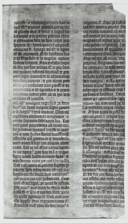 Biblia. Textseiten der 42zeiligen Bibel. Mainz: J. Gutenberg, um 1452/1455. Dreifarbendruck auf Pergament. Blatt 3r