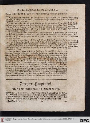 Zweyter Haupttitul. Von dem Reichstag zu Regensburg