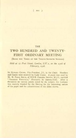 The two hundred and twenty-first ordinary meeting