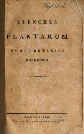 Elenchus plantarum horti botan. Bonnens