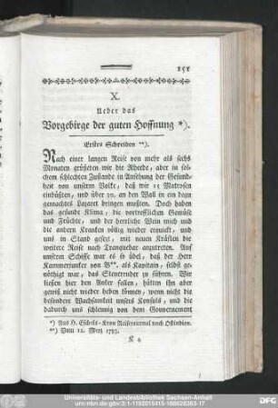 X Ueber das Vorgebirge der guten Hoffnung.