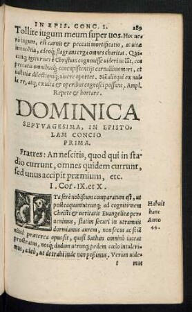Dominica Septuagesima, In Epistolam Concio ...