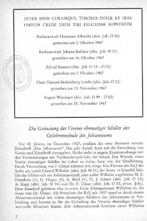 Die Gründung des Vereins ehemaliger Schüler der Gelehrtenschule des Johanneums