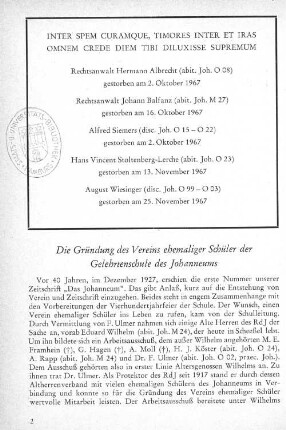 Die Gründung des Vereins ehemaliger Schüler der Gelehrtenschule des Johanneums