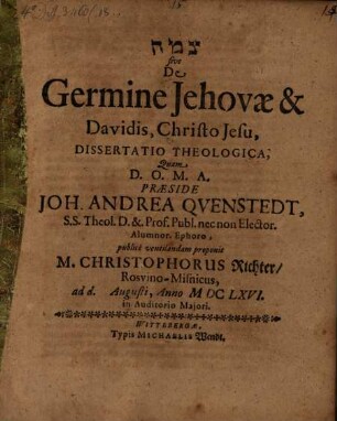 Ṣemaḥ sive de Germine Jehovae & Davidis, Christo Jesu : Dissertatio theologica