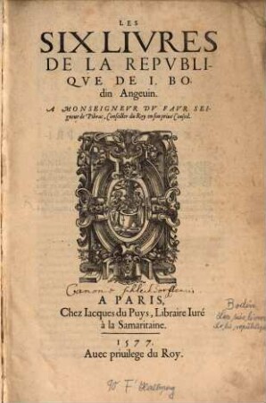 Les six Livres de la Republique