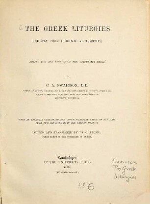 The greek liturgies : chiefly from original authorities