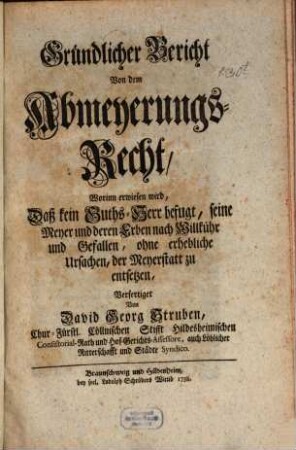 Gründlicher Bericht von dem Abmeyerungsrecht