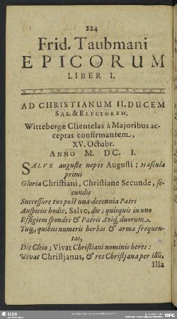 Frid. Taubmani Epicorum Liber I.