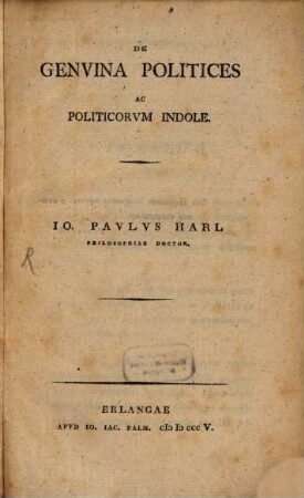 De genuina Politices ac Politicorum Indole