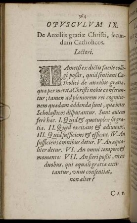 Opusculum IX. De Auxiliis gratiæ Christi, secundum Catholicos.