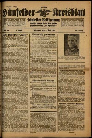 Erste Ausgabe vom Mittwoch, den 08. Juli 1942.