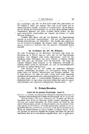 Professor Dr. Fr. W. Förster : [Mitteilungen]