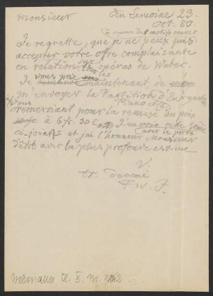 Brief an Editions Henry Lemoine : 23.10.1880