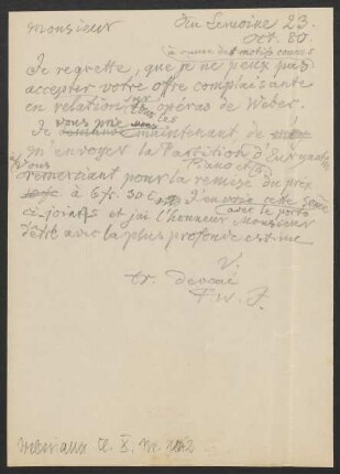Brief an Editions Henry Lemoine : 23.10.1880