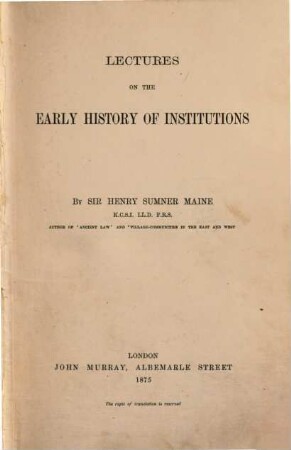 Lectures on the early history of institutions