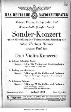 Sonder-Konzert [...] Drei Violin-Konzerte