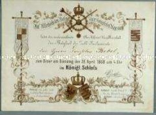 Einladung zum Diner im Berliner Schloss für das Mitglied des Zoll-Parlaments August Bebel; Berlin, 28. April 1868