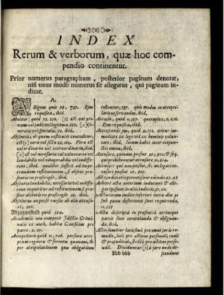 Index Rerum & verborum, quae hoc compendio continentur