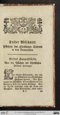 Erster Abschnitt: Pflichten des Christlichen Dichters in dem Dramatischen