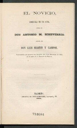 El novicio : zarzuela en un acto