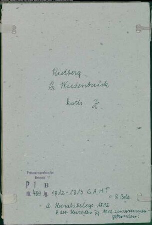 Zivilstandsregister der katholischen Gemeinde Rietberg, Kreis Wiedenbrück (GAHT 1812-1813, H-Belege 1812). (Gemeinde: Katholische Gemeinde Rietberg, Kreis Wiedenbrück)