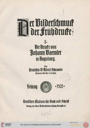 Band 3: Der Bilderschmuck der Frühdrucke: Die Drucke von Johann Baemler in Augsburg