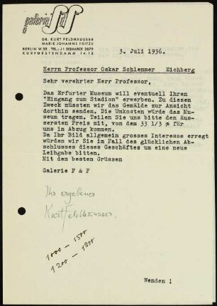 Sehr verehrter Herr Professor, Das Erfurter Museum will...