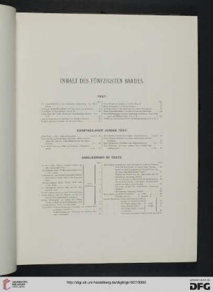Inhaltsverzeichnis / Kunstbeilagen ausser Text / Abbildungen im Texte