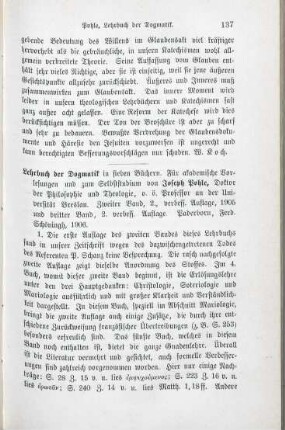 137-138 [Rezension] Pohle, Josef, Lehrbuch der Dogmatik, 2. und 3. Band in 2. Aufl.