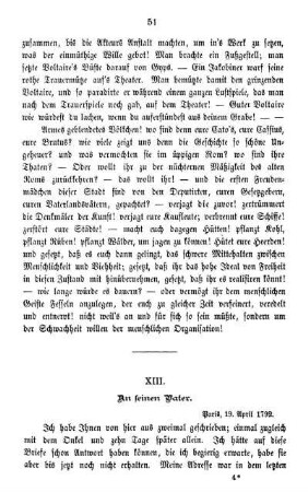 XIII. An seinen Vater.