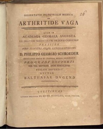 Dissertatio Inavgvralis Medica De Arthritide Vaga