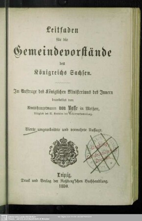 Leitfaden für die Gemeindevorstände des Königreichs Sachsen