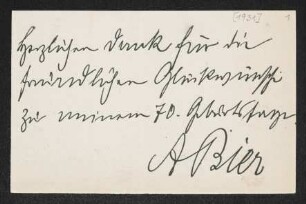 Brief von August Bier an Gerhart Hauptmann