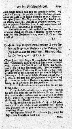 Briefe an junge teutsche Standespersonen über die Gesetze des bürgerlichen Rechts nach der Ordnung der Institutionen und Pandecten.