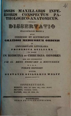 Ossis maxillaris inferioris conspectus pathologico-anatomicus : dissertatio inauguralis medica