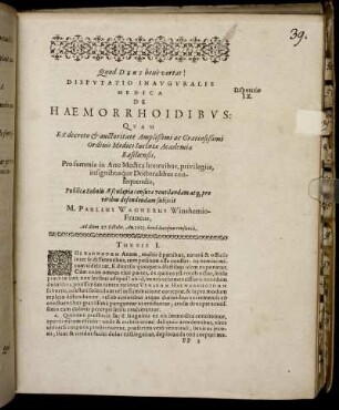 Disputatio Inauguralis Medica De Hæmorrhoidibus: [...]