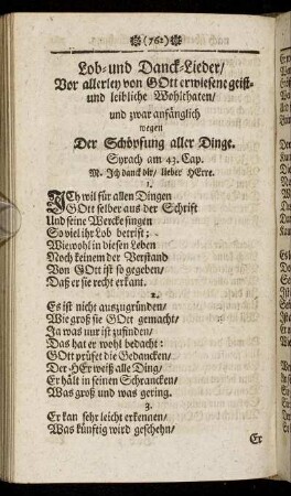 Lob- und Danck-Lieder, Vor allerley von Gott erwiesene geist- und leibliche Wohlthaten.