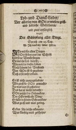 Lob- und Danck-Lieder, Vor allerley von Gott erwiesene geist- und leibliche Wohlthaten.