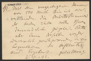 Brief an Ludwig Strecker  und B. Schott's Söhne : 27.01.1892