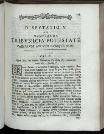 Disputation V. De Numeranda Tribunicia Potestate Caesarum Augustorumque Rom.
