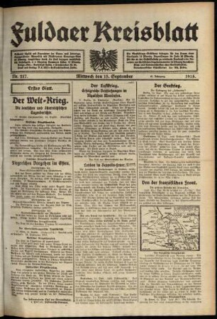 Erste Ausgabe vom Mittwoch, den 15. September 1915.