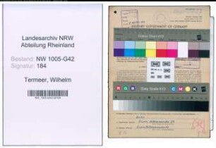 Entnazifizierung Wilhelm Termeer , geb. 10.02.1885 (Schlosser)