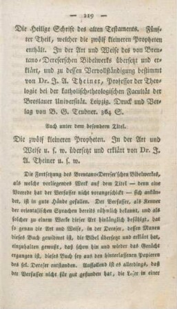 119-137 [Rezension] Theiner, J. A., Die zwölf kleineren Propheten